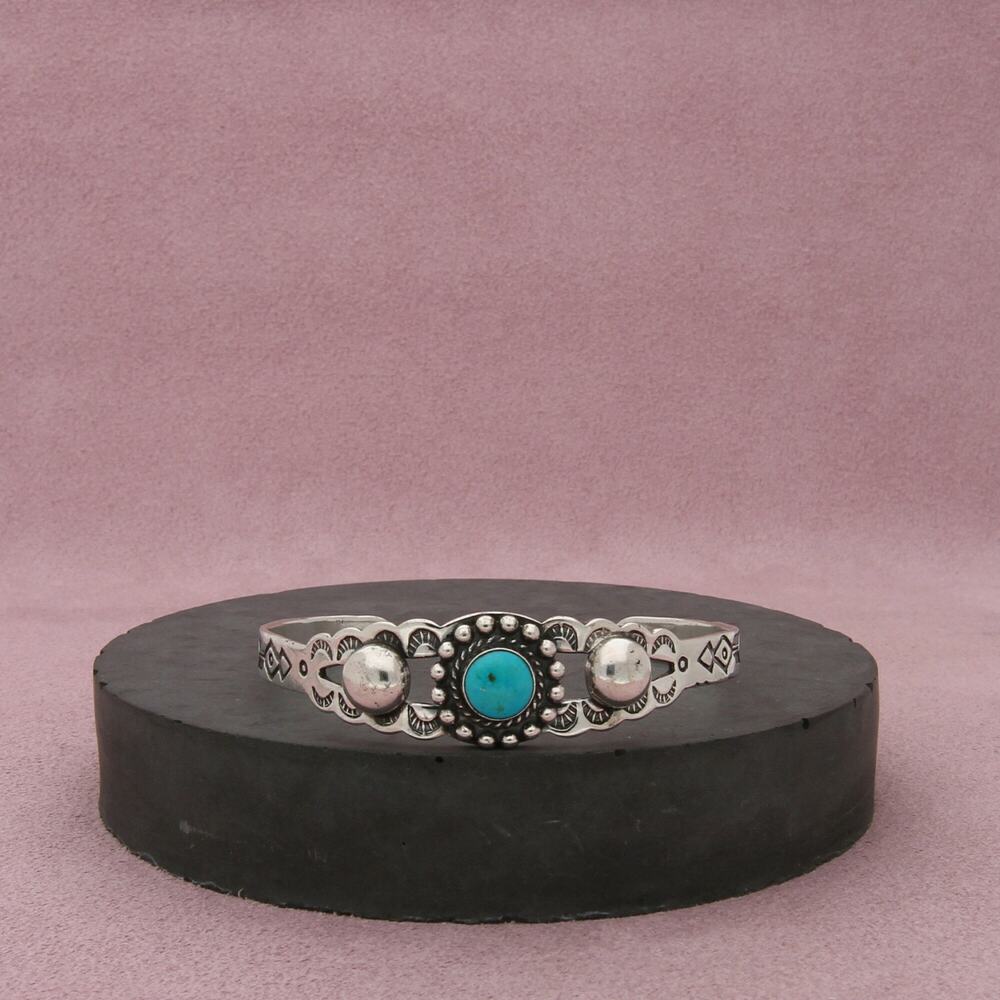fred harvey era sterling silver vintage stamped turquoise cuff bracelet size 6in
